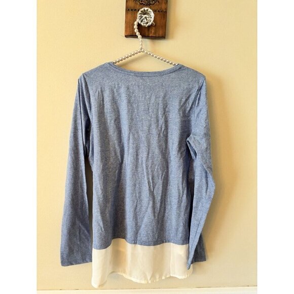NWT GH Bass Womens Size M Long Sleeve Top Shirt Tail Hem Powder Blue - Picture 3 of 5